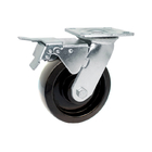 Swivel Plate Heavy Duty Casters Trolley Wheels With Side Lock 125x50mm Black Hard Glass Filled Nylon Wheel