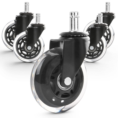 Amazon Hot Sales 5 A Set Black Pu Chaire Casters Wheels Soft Transparent Caster