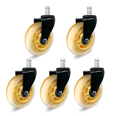 Set Of 5 Yellow Half Transparent 3 Inch Office Chair Wheel PU Swivel Furniture Caster