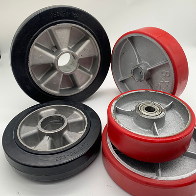 450-850kg Loaded Capacity Polyurethane Casters with Total Lock Brake Type and PU Iron Wheel Material