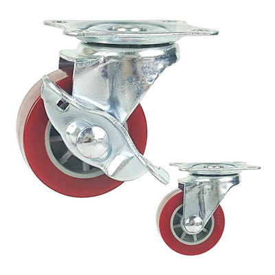 1.5 Inch Swivel Bolt Hole Red PU Caster Wheels With Brake