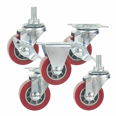 1.5 Inch Swivel Bolt Hole Red PU Caster Wheels With Brake