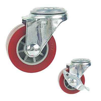 1.5 Inch Swivel Bolt Hole Red PU Caster Wheels With Brake