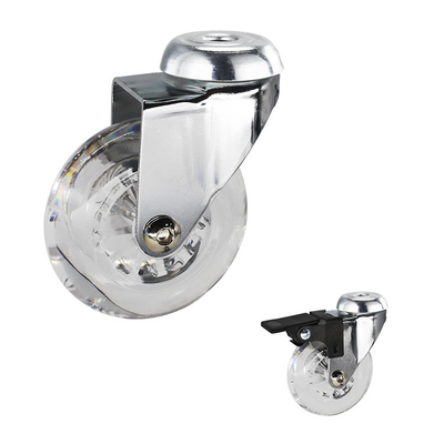 3 Inch Swivel PU Casters For Chairs Bolt Hole Type Silent Clear Castors