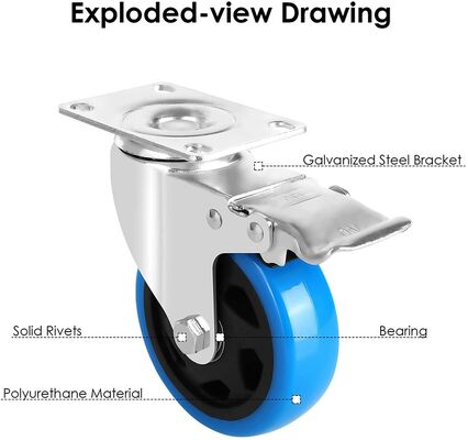 Steel Housing Material Rubber Casters in Wheel Diameter 3 to 8 Inches Including Roller Double Ball and Plain Bearing Types