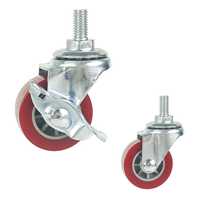 1.5 Inch Swivel Bolt Hole Red PU Caster Wheels With Brake