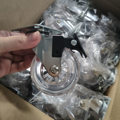 3 Inch Swivel PU Casters For Chairs Bolt Hole Type Silent Clear Castors